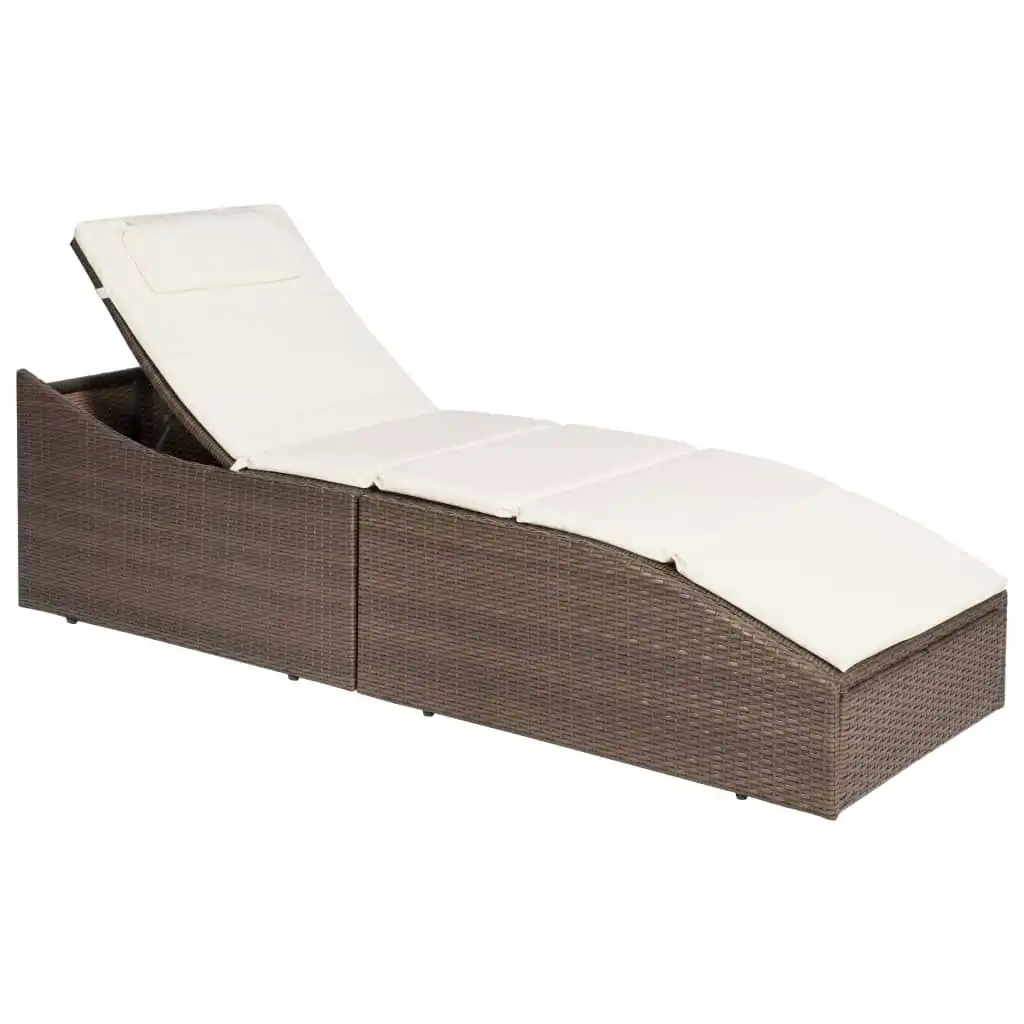 Sun Lounger with Cushion Poly Rattan Brown 44135