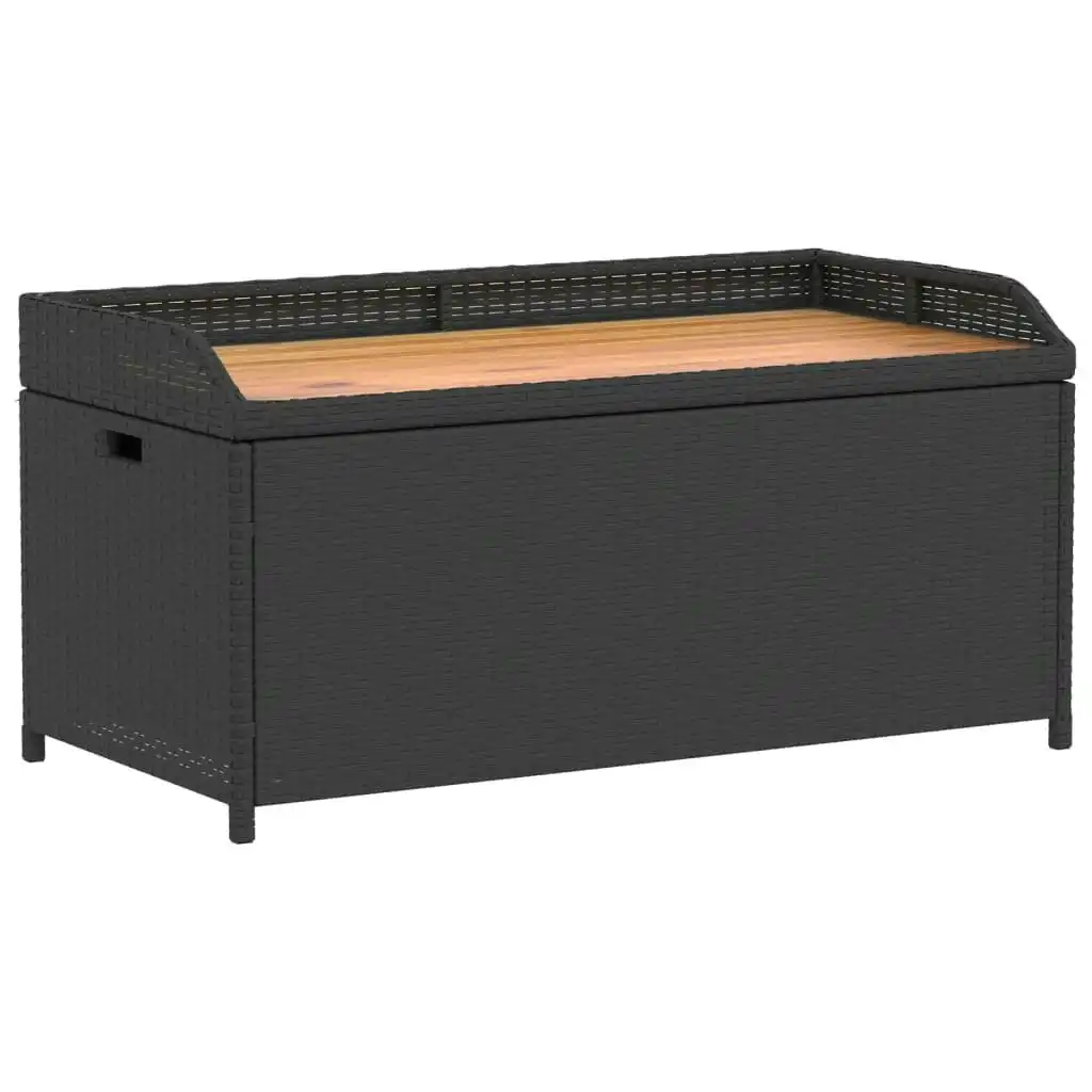 Storage Bench Black 100x50x52 cm Poly Rattan and Acacia Wood 365949