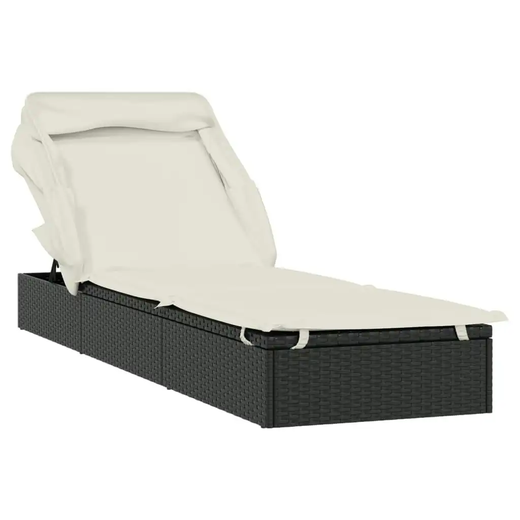 Sunbed with Foldable Roof Black 213x63x97 cm Poly Rattan 319638
