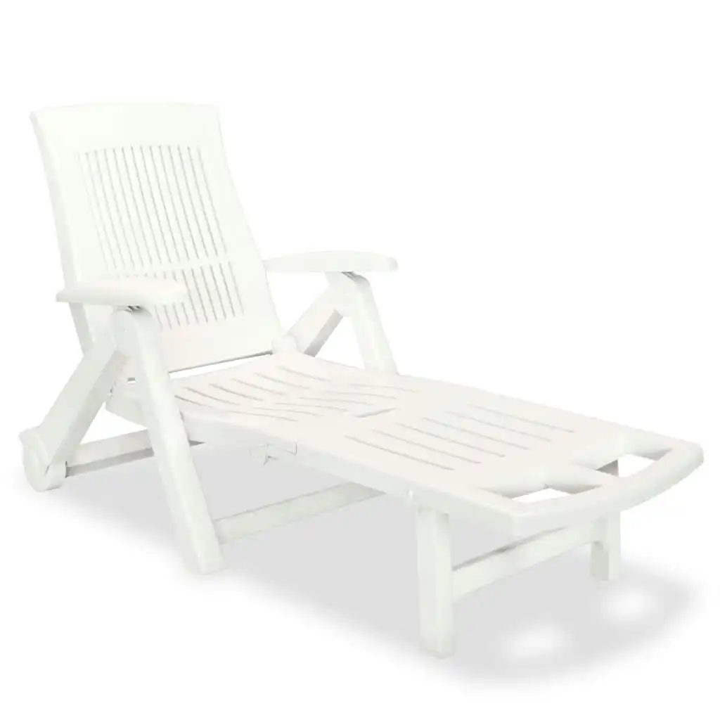 Sun Lounger with Footrest Plastic White 43586