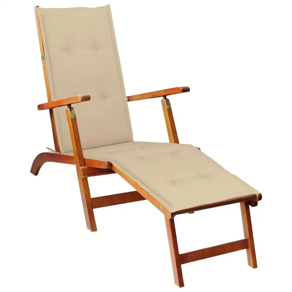 Outdoor Deck Chair with Footrest and Cushion Solid Acacia Wood 3064017