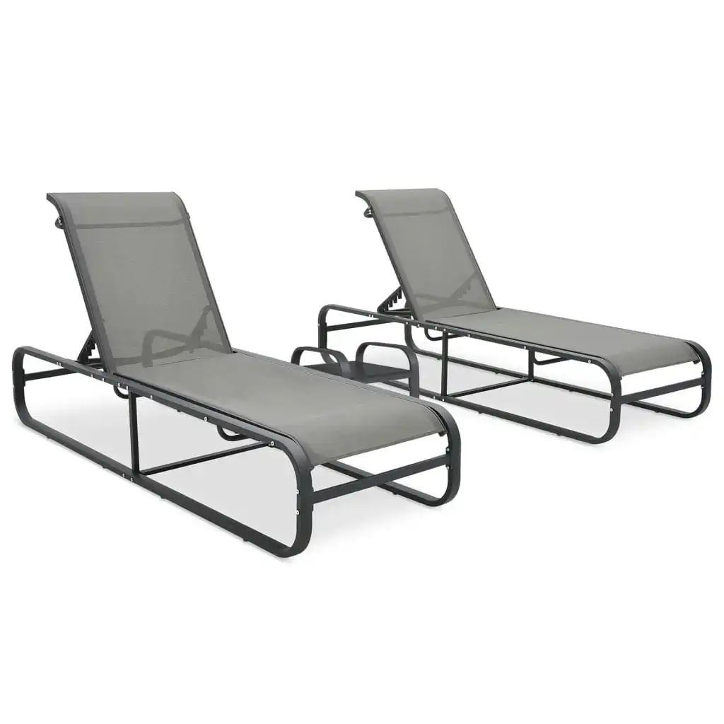 Sun Loungers 2 pcs with Table Textilene and Aluminium 47844