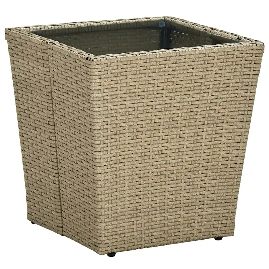 Tea Table Beige 41.5x41.5x44 cm Poly Rattan and Tempered Glass 310557