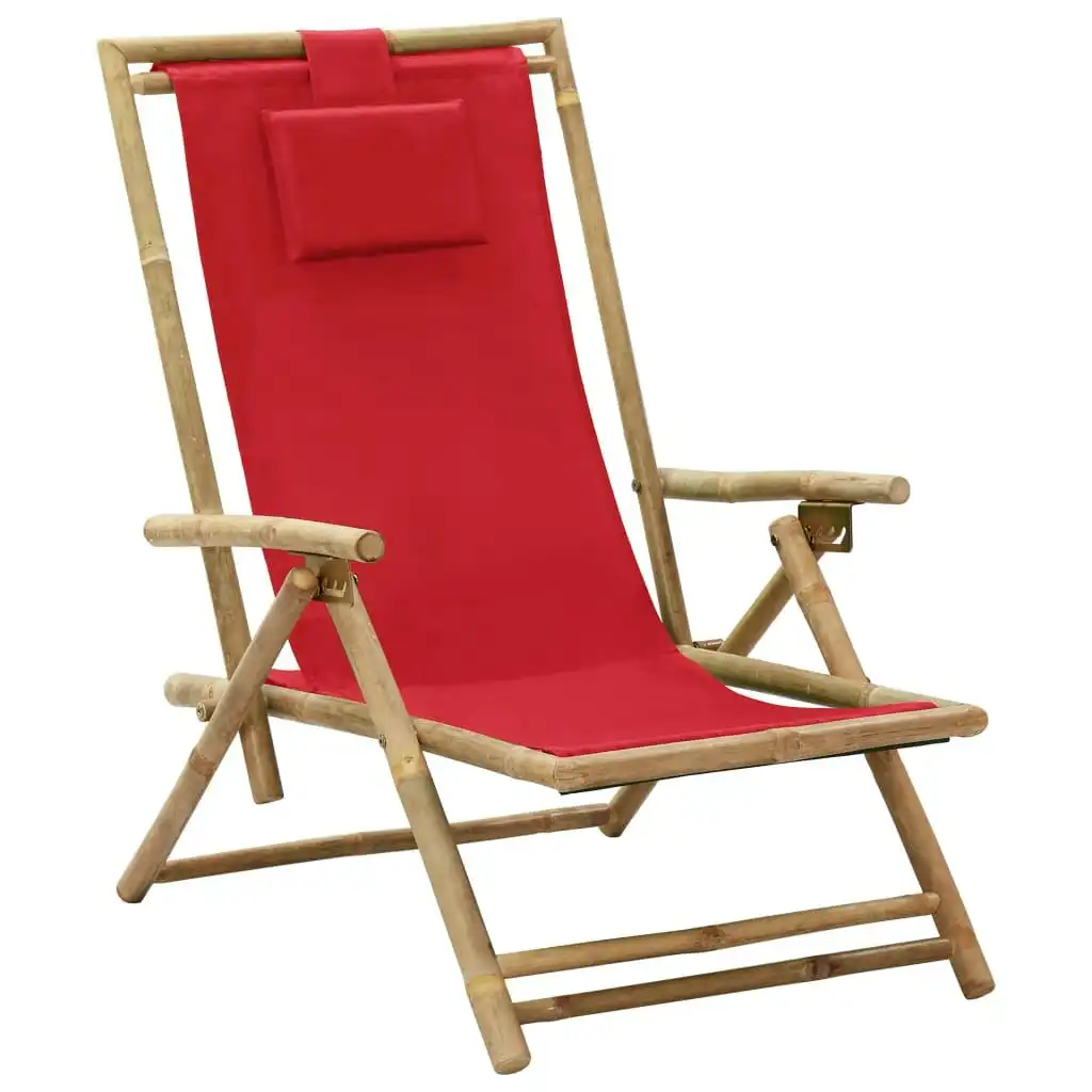 Reclining Relaxing Chair Red Bamboo and Fabric 313026