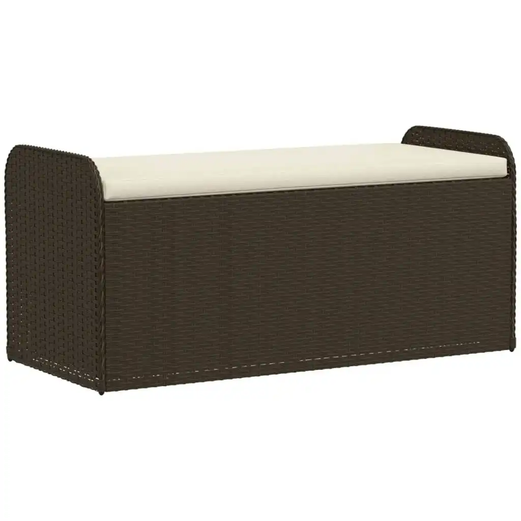 Storage Bench with Cushion Brown 115x51x52 cm Poly Rattan 365729