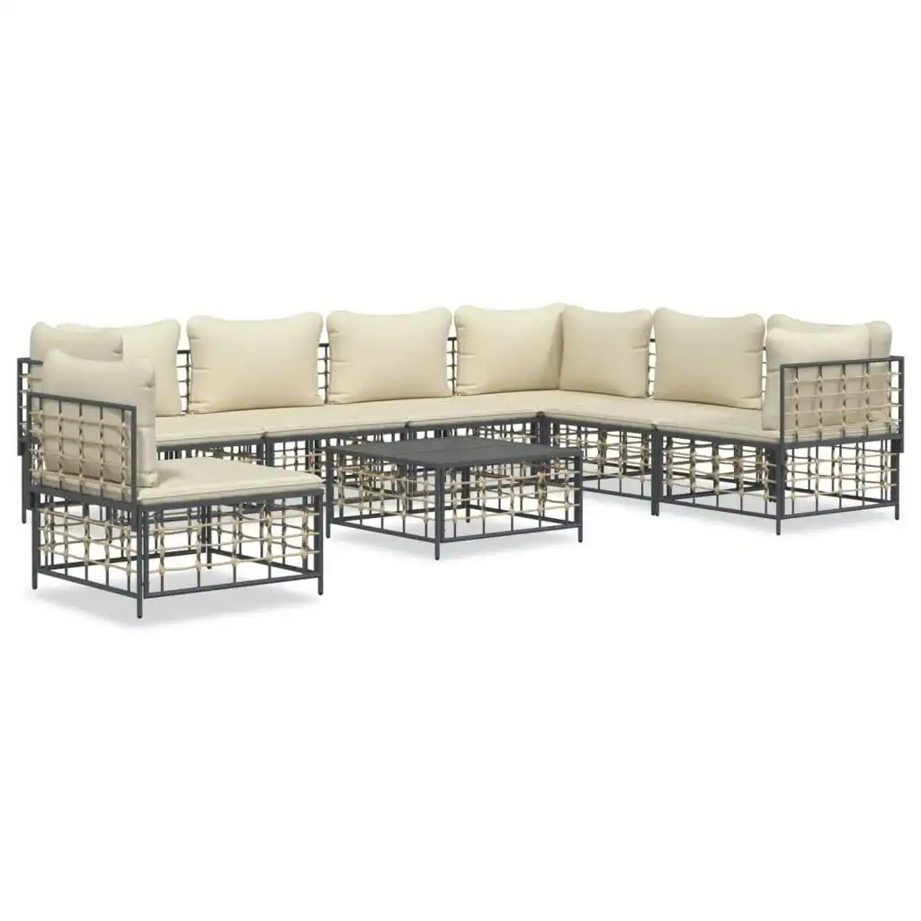 8 Piece Garden Lounge Set with Cushions Anthracite Poly Rattan 3186768