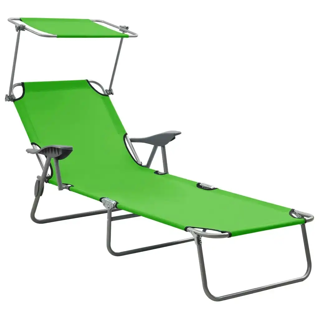 Sun Lounger with Canopy Steel Green 310335