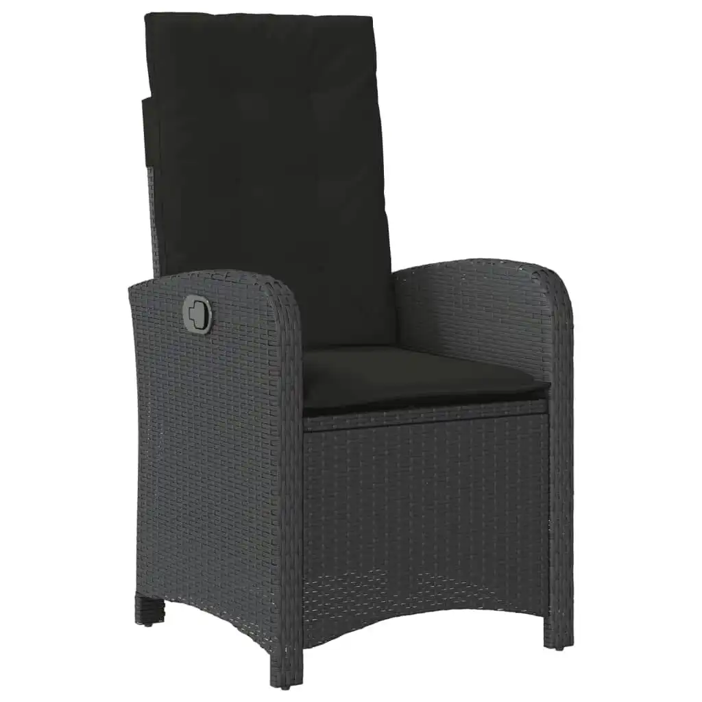 Reclining Garden Chair with Cushions Black Poly Rattan 365161