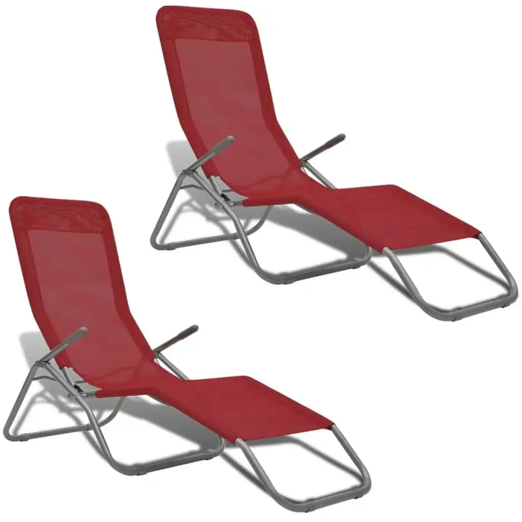 Sun Loungers 2 pcs Steel Frame and Textilene Red 41044