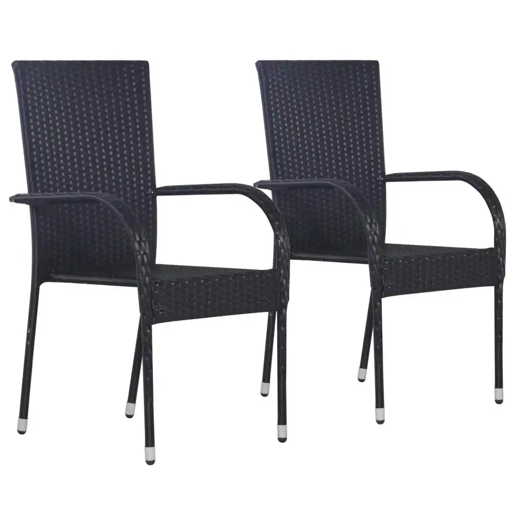 Stackable Outdoor Chairs 2 pcs Poly Rattan Black 44238