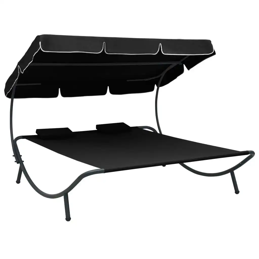 Outdoor Lounge Bed with Canopy and Pillows Black 313521