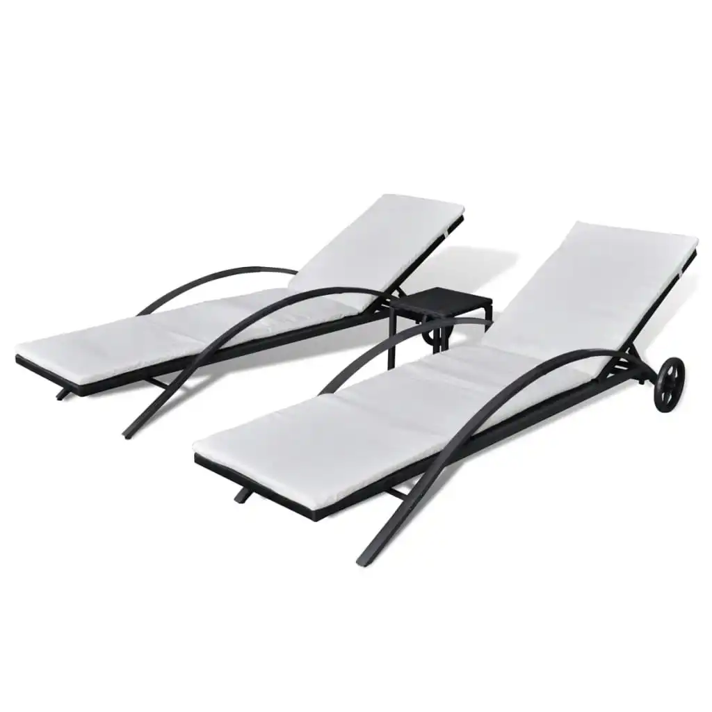 Sun Loungers with Table Poly Rattan Black 42491