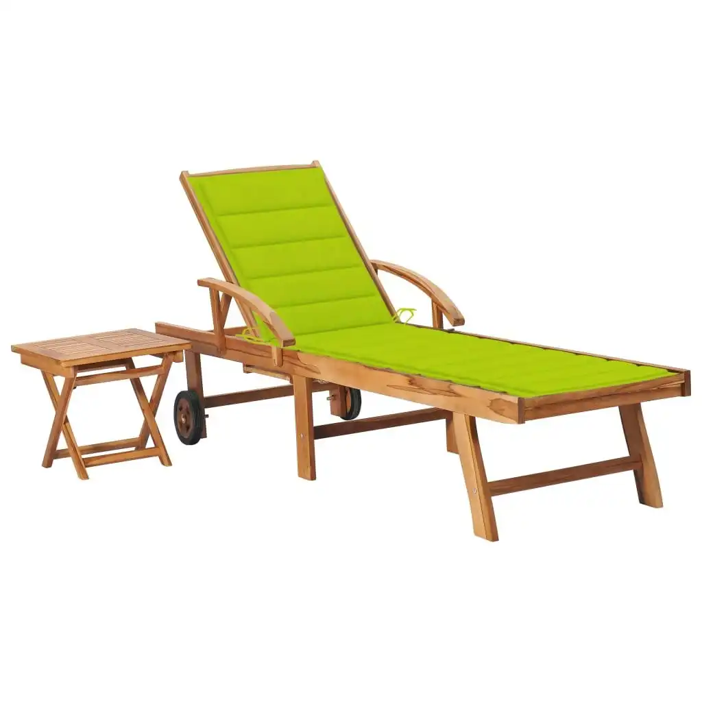 Sun Lounger with Table and Cushion Solid Teak Wood 3063032