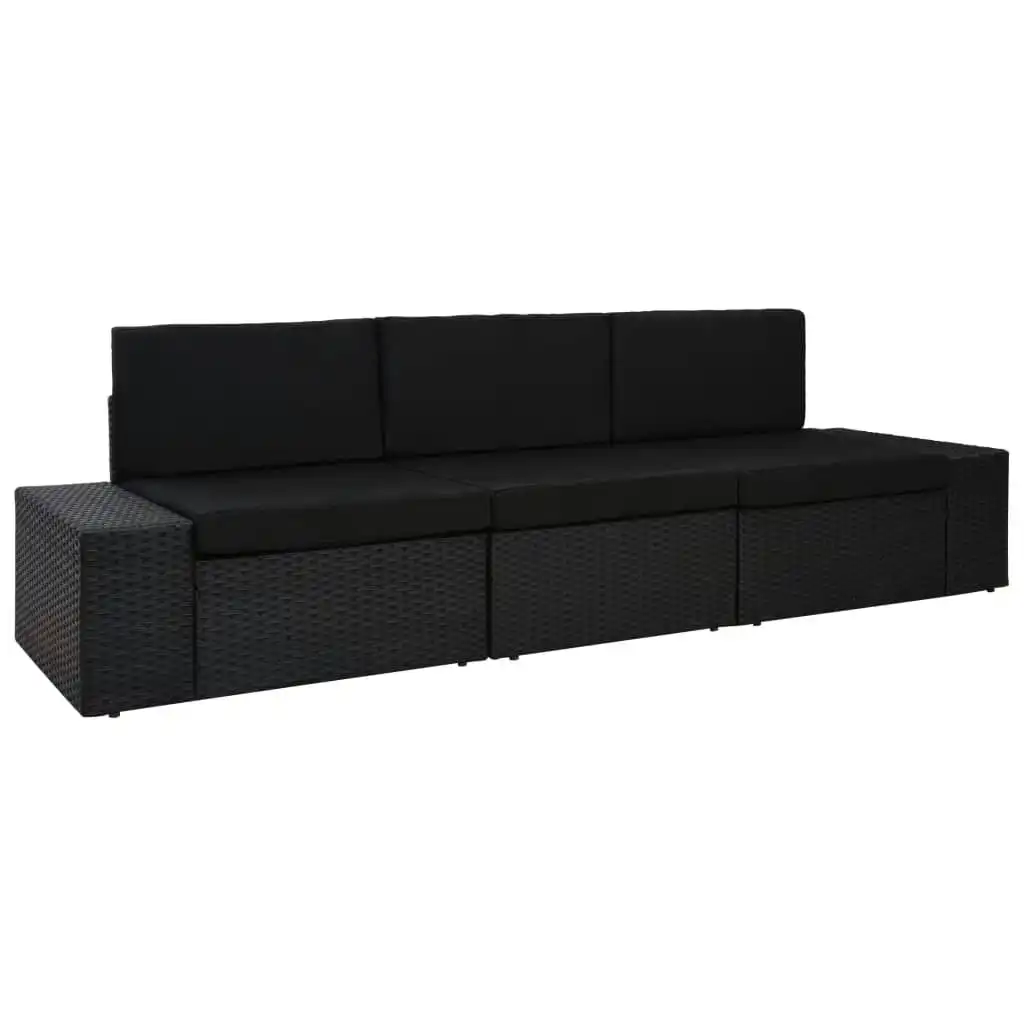 Sectional Sofa 3-Seater Poly Rattan Black 49506