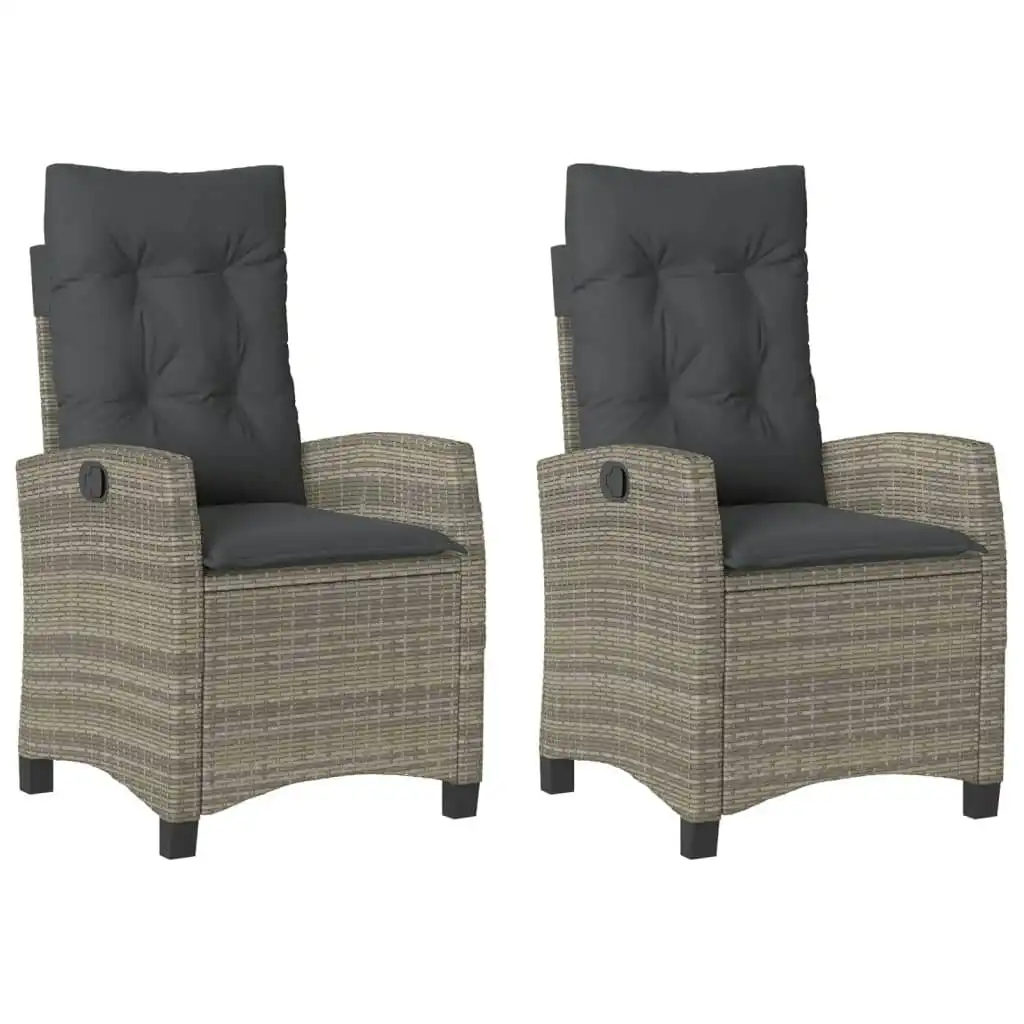 Reclining Garden Chairs 2 pcs with Cushions Grey Poly Rattan 365219