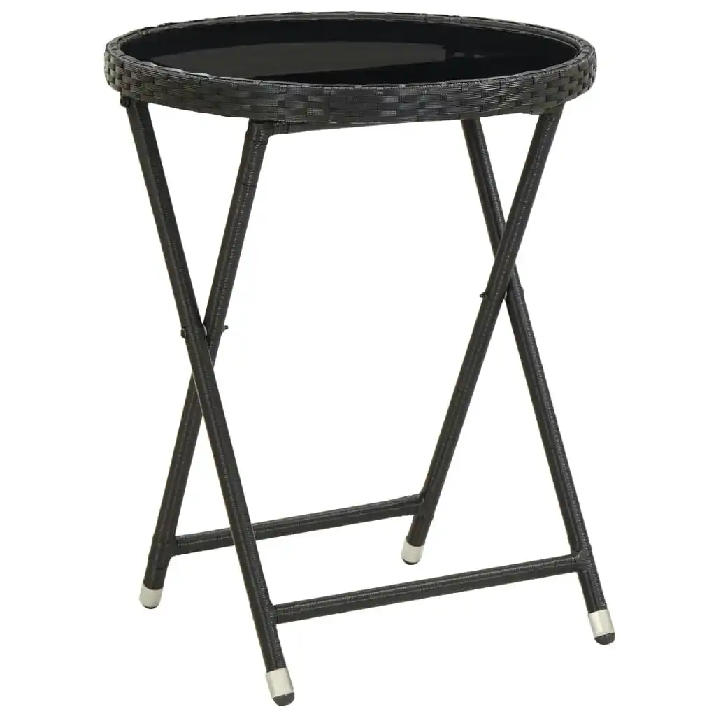 Tea Table Black 60 cm Poly Rattan and Tempered Glass 46203