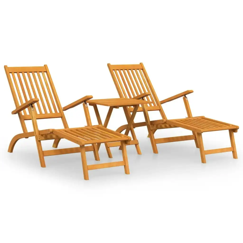 Outdoor Deck Chairs with Footrests and Table Solid Wood Acacia 3120440