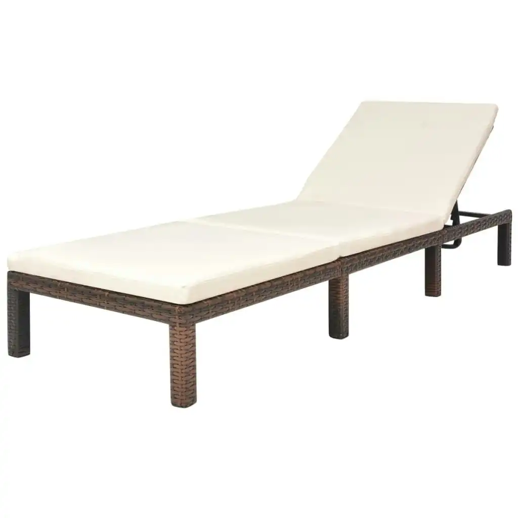 Sun Lounger with Cushion Poly Rattan Brown 42845