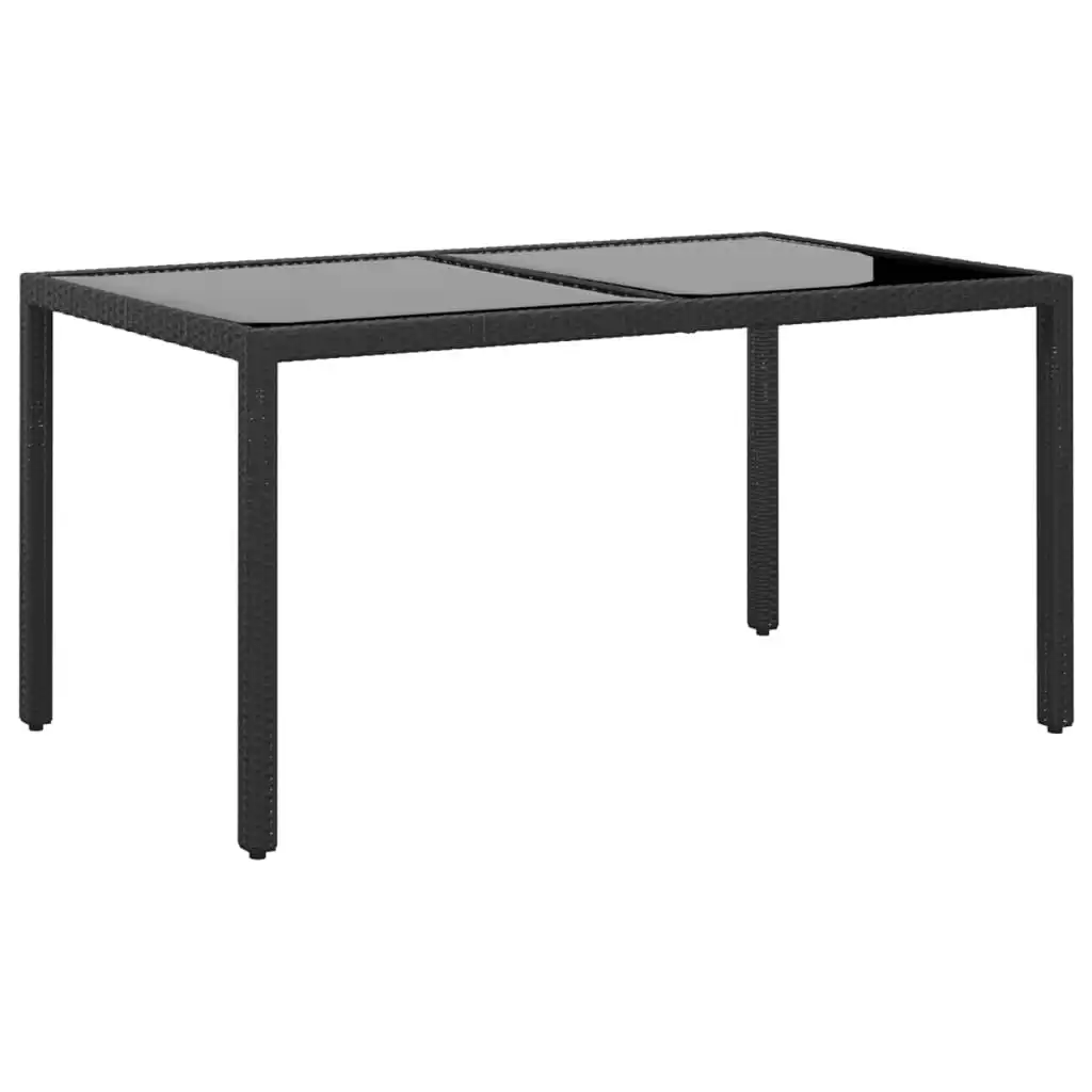 Garden Table 150x90x75 cm Tempered Glass and Poly Rattan Black 310574