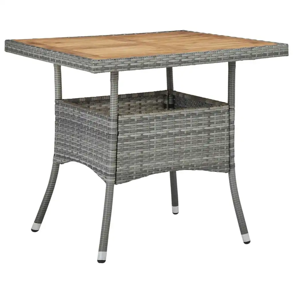 Outdoor Dining Table Grey Poly Rattan and Solid Acacia Wood 46172