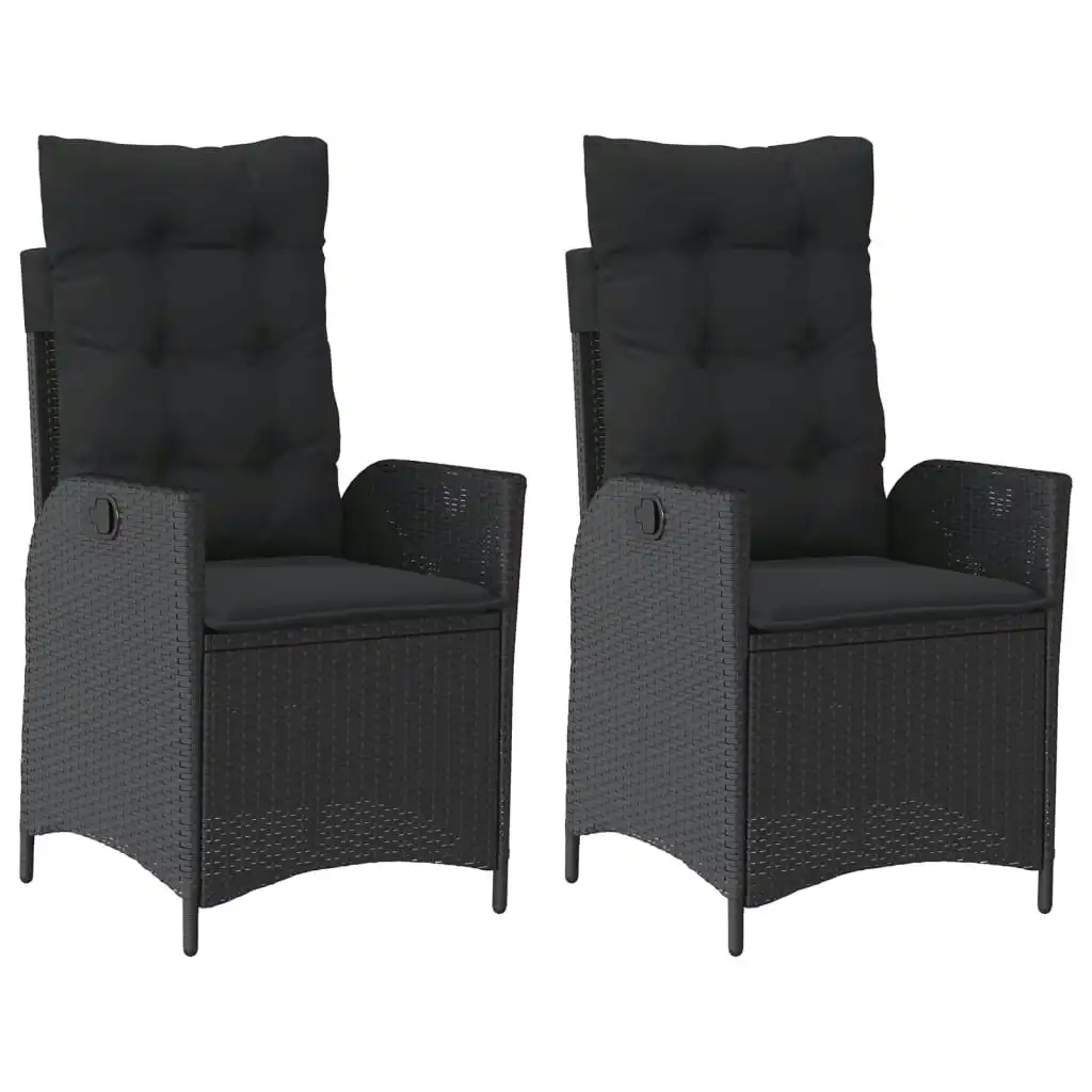 Reclining Garden Chairs 2 pcs with Cushions Black Poly Rattan 365265