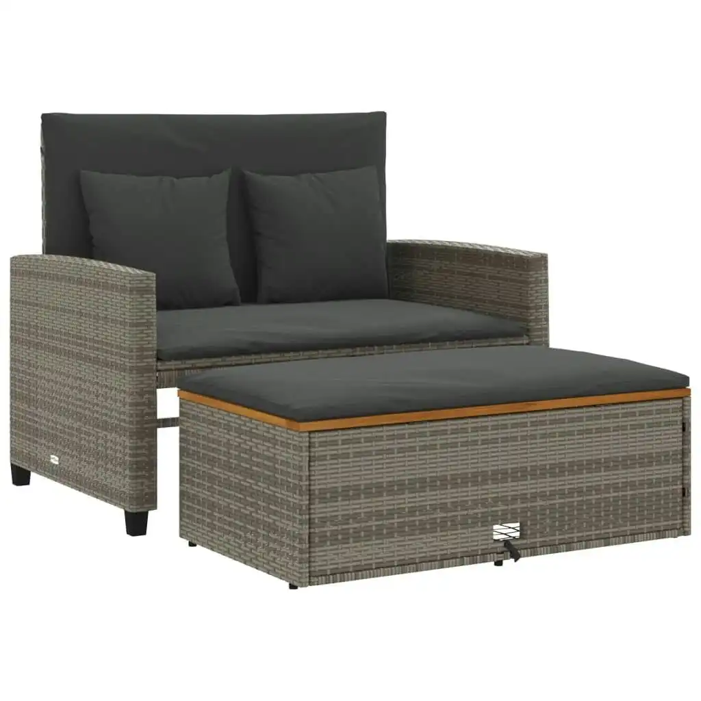 Garden Sofa with Cushions 2-Seater Grey Poly Rattan&Acacia Wood 365142