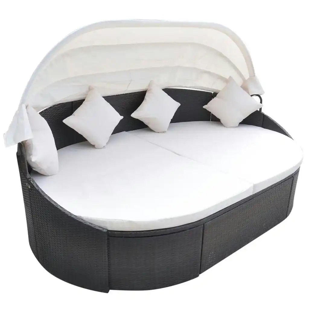 Outdoor Lounge Bed with Canopy Poly Rattan Brown 41831