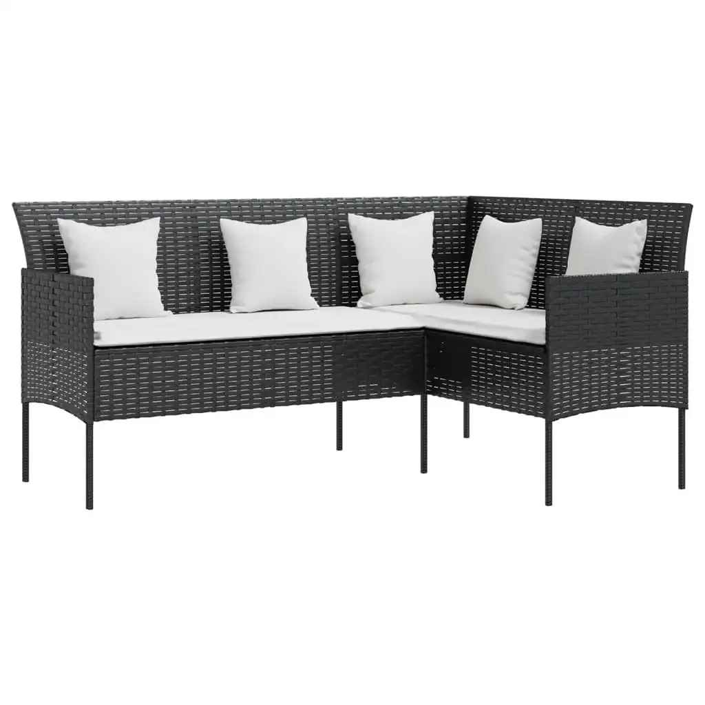 L-shaped Couch Sofa with Cushions Poly Rattan Black 318584