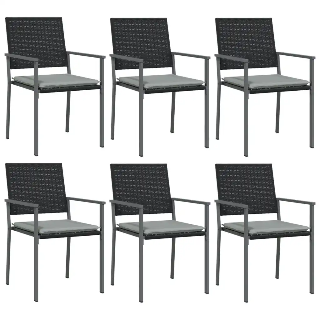 Garden Chairs with Cushions 6 pcs Black 54x62.5x89 cm Poly Rattan 3187082