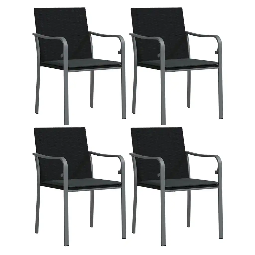 Garden Chairs with Cushions 4 pcs Black 56x59x84 cm Poly Rattan 3187075