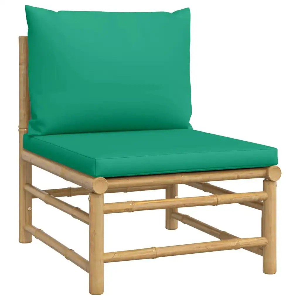 Garden Middle Sofa with Green Cushions Bamboo 362294