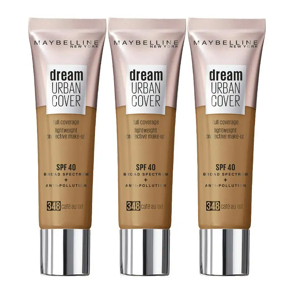 Maybelline Dream Urban Cover Makeup Spf40 30ml 348 Cafe Au Lait - 3 Pack