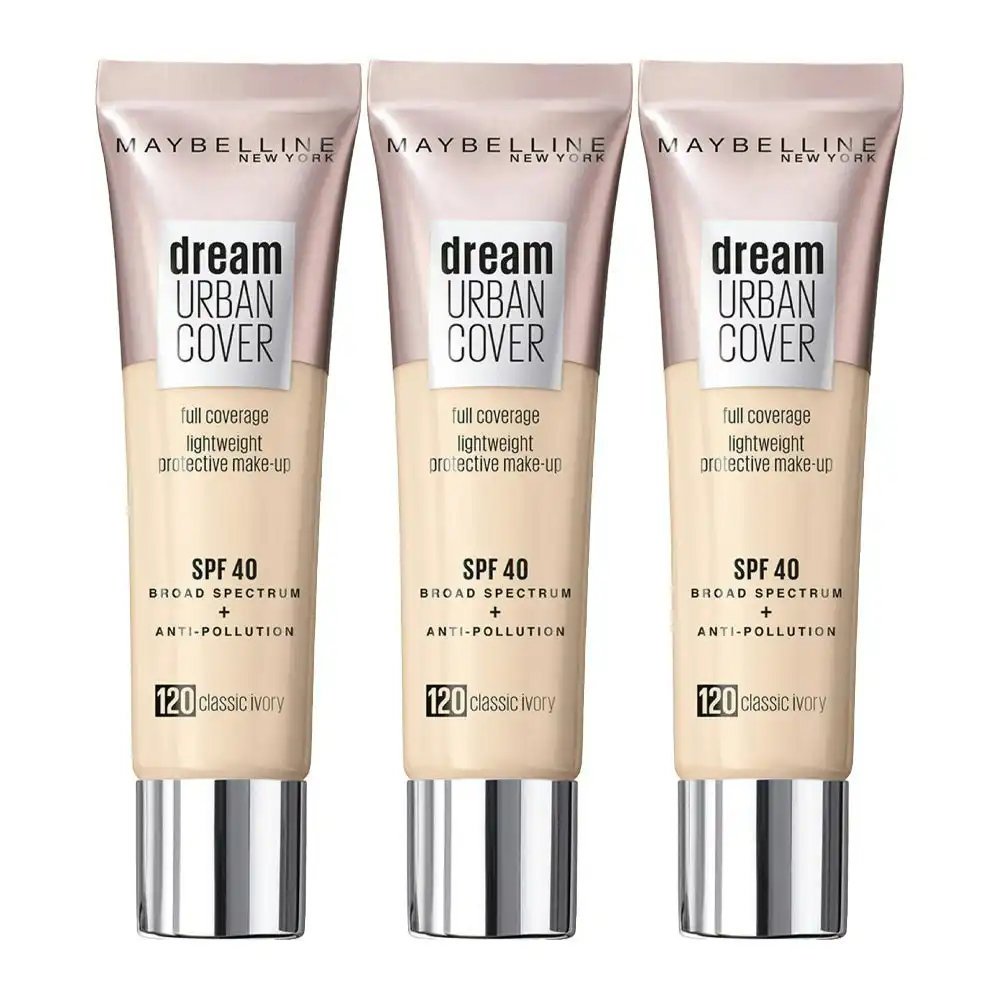 Maybelline Dream Urban Cover Makeup Spf40 30ml 120 Classic Ivory - 3 Pack