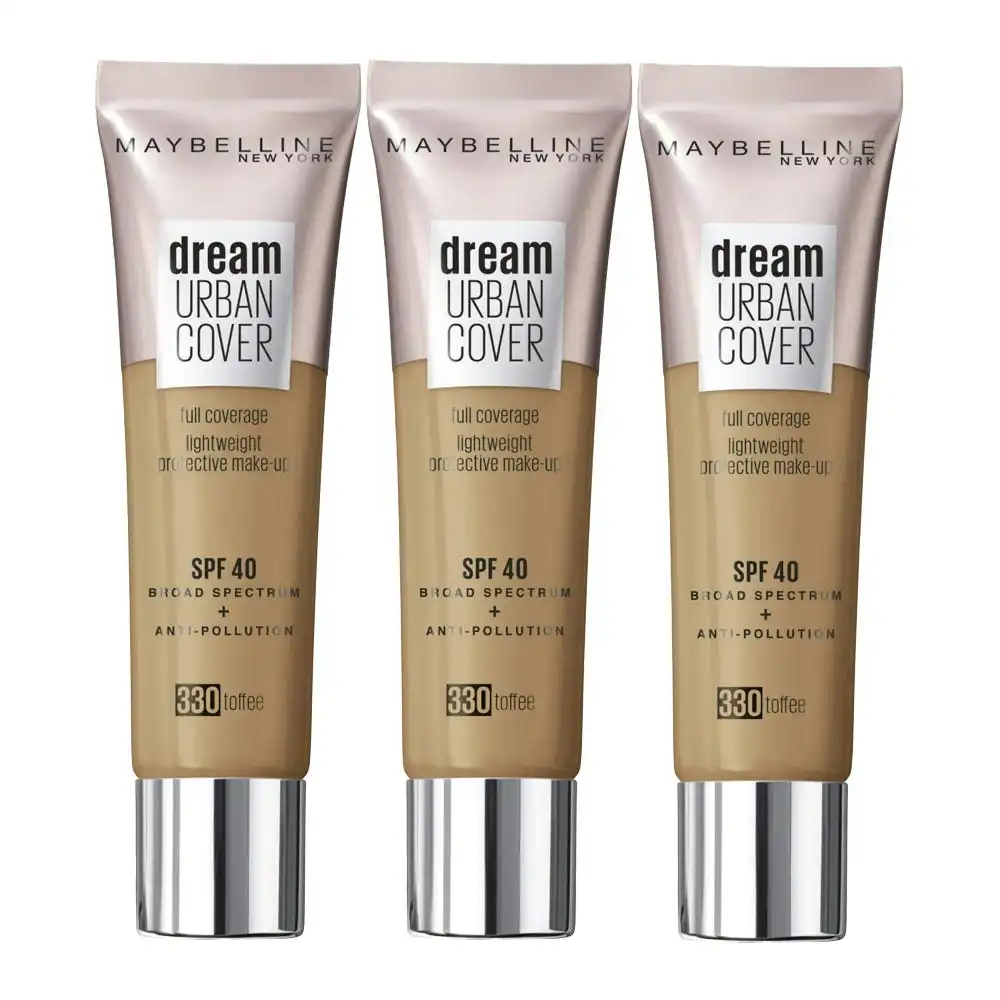 Maybelline Dream Urban Cover Makeup Spf40 30ml 330 Toffee - 3 Pack