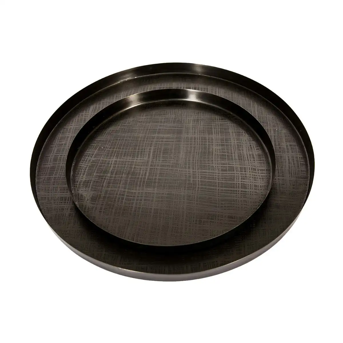 Set of 2 SSH Collection Criss Cross 40 and 56cm Wide Serving Trays - Etched Black