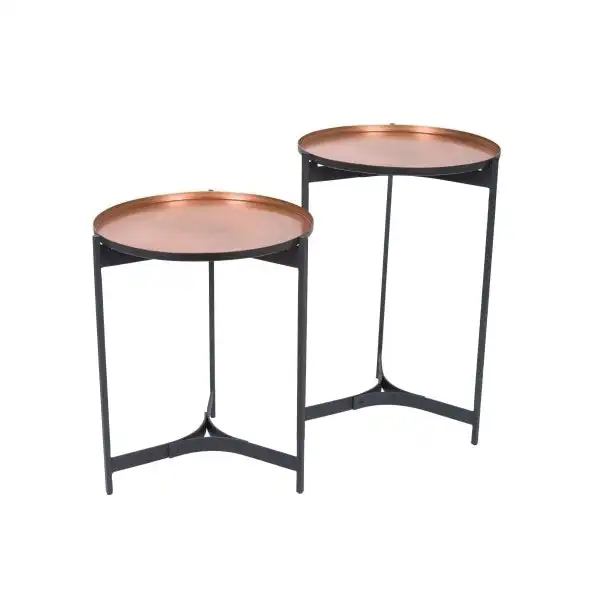 Set of 2 SSH Collection Jeeves 51 and 61cm Round Butler Tables - Black Frame with Copper Top