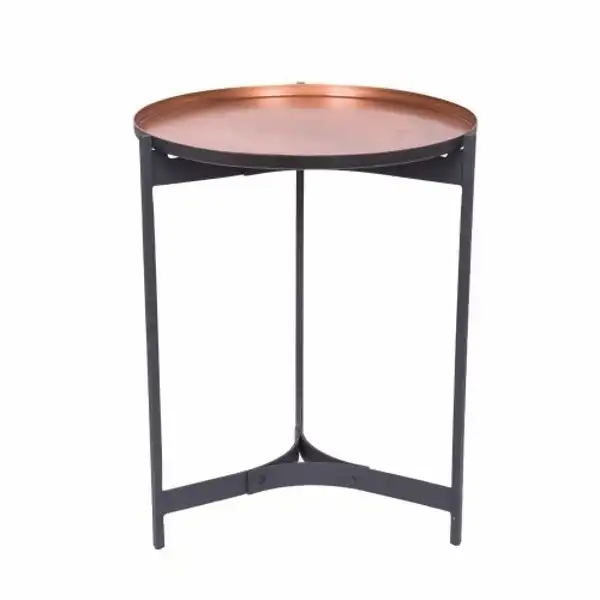 SSH Collection Jeeves 61cm Tall Round Butler Table - Black Frame with Copper Top