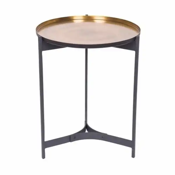 SSH Collection Jeeves 51cm Tall Round Butler Table - Black Frame with Brass Top