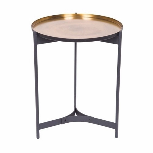 SSH Collection Jeeves 51cm Tall Round Butler Table - Black Frame with Brass Top