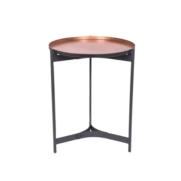 SSH Collection Jeeves 51cm Tall Round Butler Table - Black Frame with Copper Top