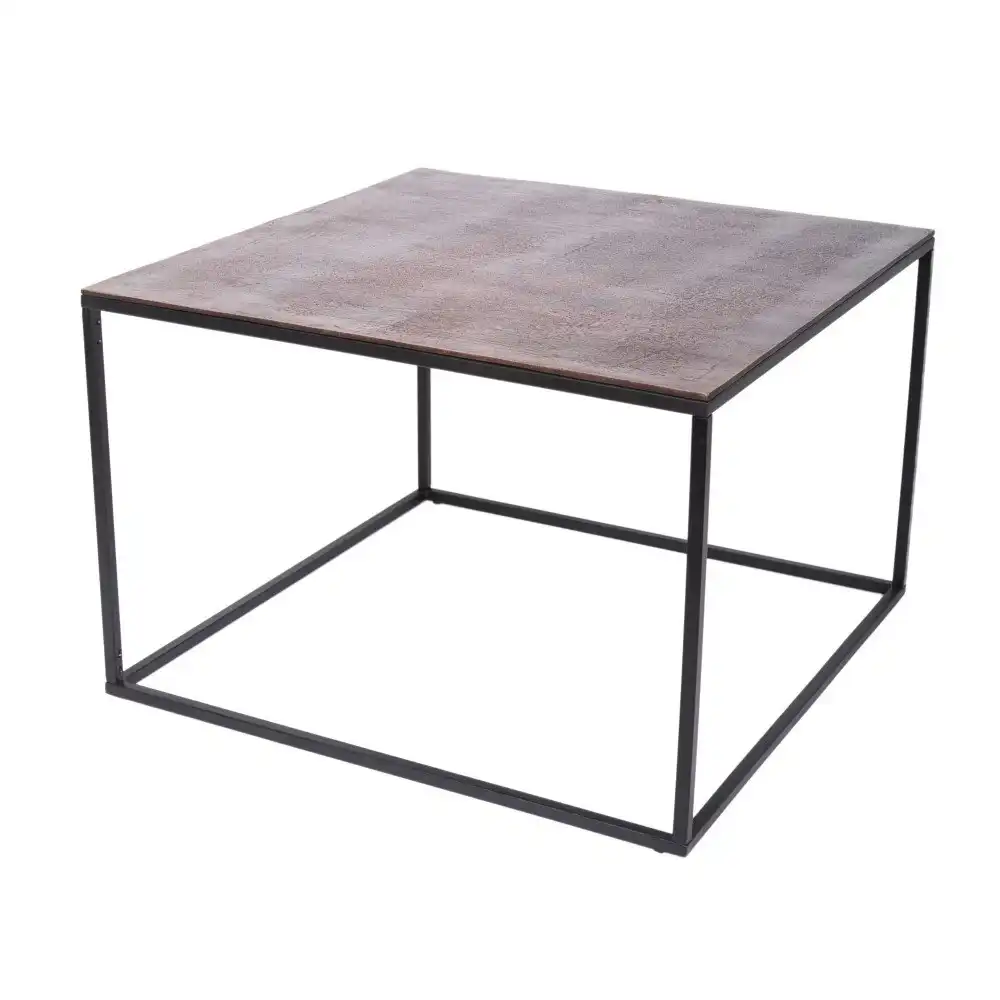 SSH Collection Cubic 69cm Square Coffee Table - Black Frame with Antique Copper Top