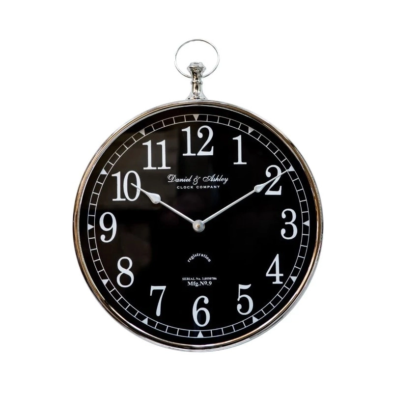 SSH Collection Daniel & Ashley 40cm Round Wall Clock with Nickel Surround and Black Face