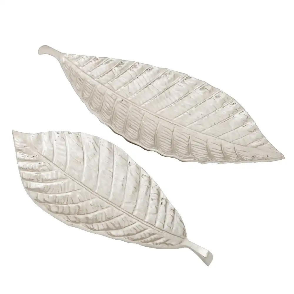 Set of 2 SSH Collection Troppo 38 and 50cm Long Decorative Leaves - Nickel