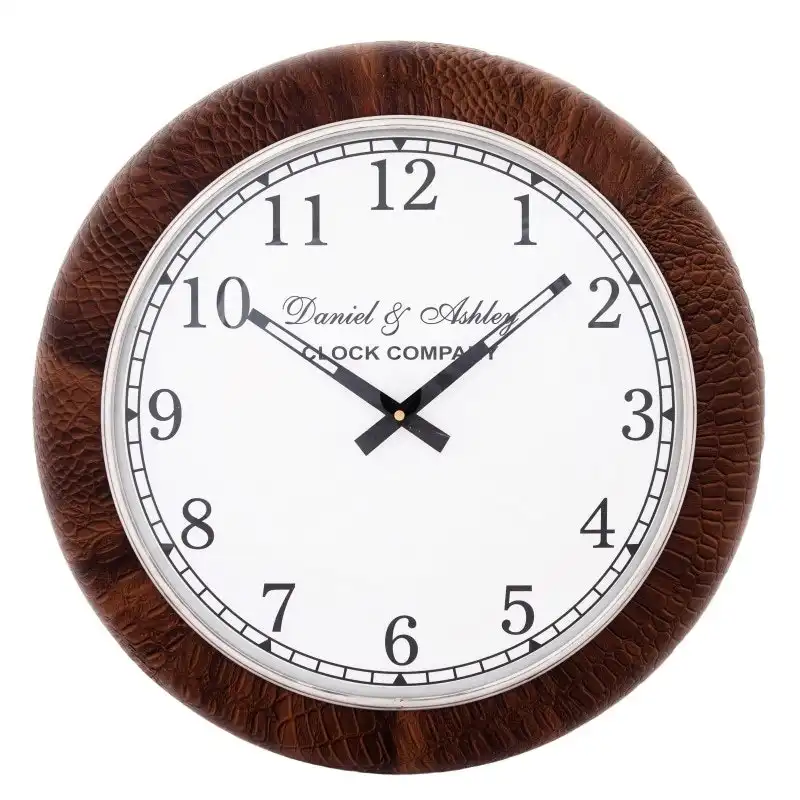 SSH Collection Daniel & Ashley Leather Collection Large 52cm Wall Clock - Brown Surround