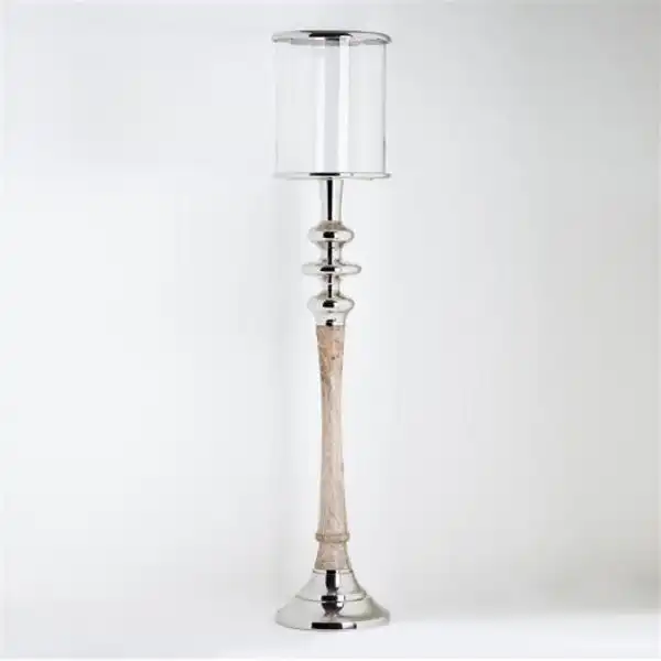 SSH Collection Sofie 110cm Tall Hurricane Lamp - Timber/Polished Nickel Stand