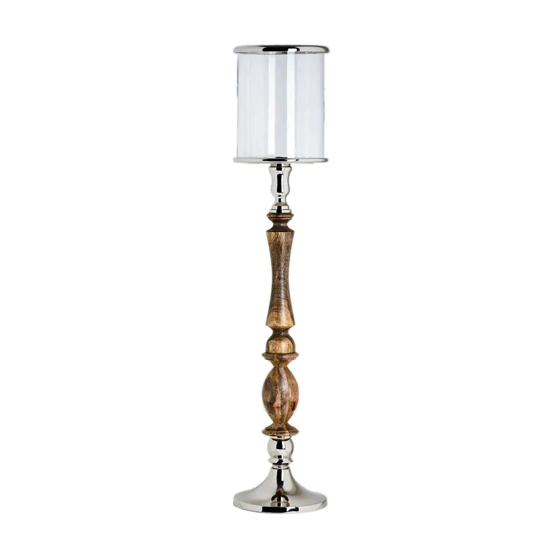 SSH Collection Donna 108cm Tall Hurricane Lamp - Natural Timber and Polished Nickel