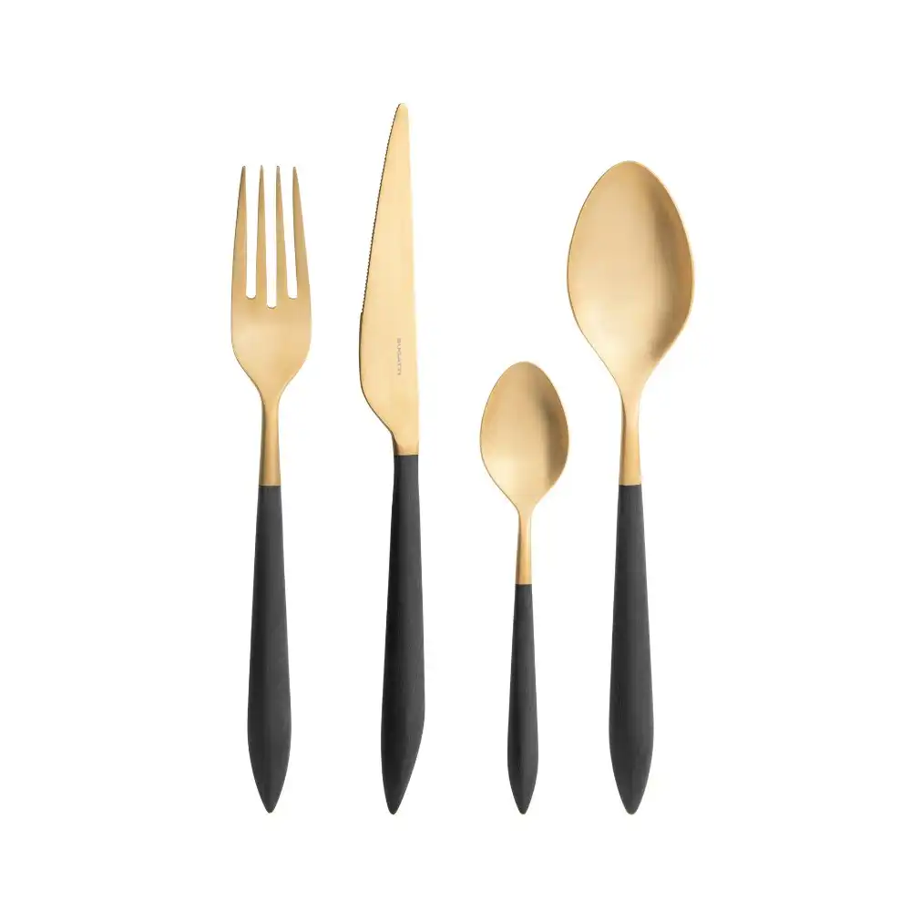 Bugatti Ares 24K Gold Plated 24 Piece Cutlery Set - Black/Gold
