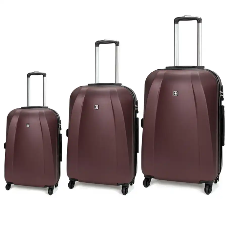 Suissewin Swiss Luggage Suitcase Lightweight With TSA Locker 8 Wheels Hardcase 3 PCS Set Set SN6104A&B&C Red