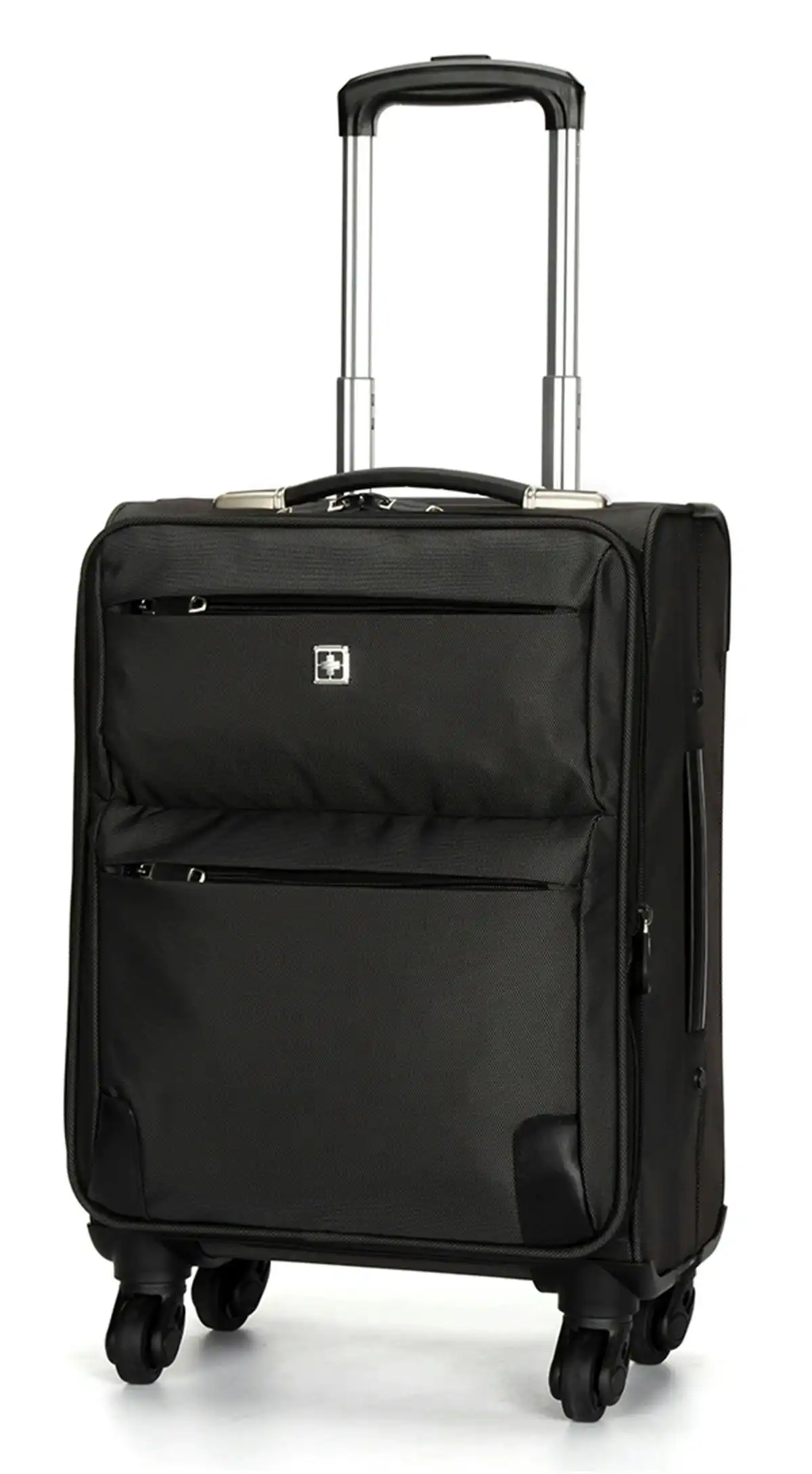 Suissewin Swiss Luggage Suitcase Lightweight 8 Wheels 360 Degree Rolling Carry on Softcase SN8918A Black