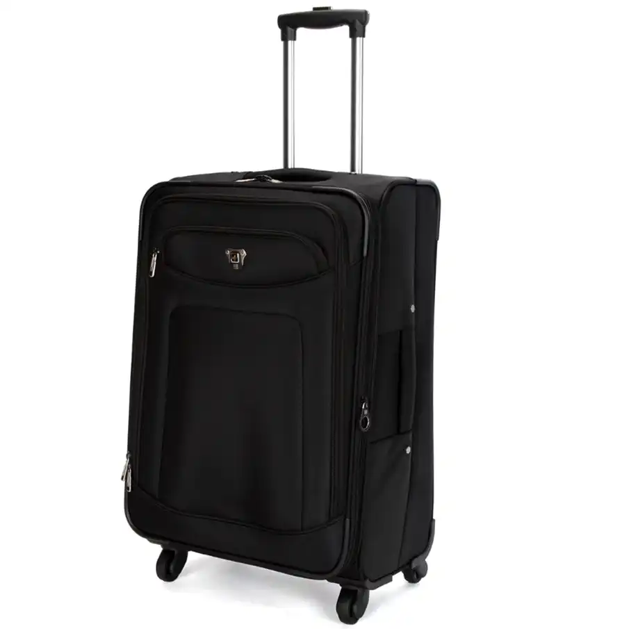 Suissewin Swiss Luggage Suitcase Lightweight 8 Wheels 360 Degree Rolling Carry on Softcase SN8109A Black